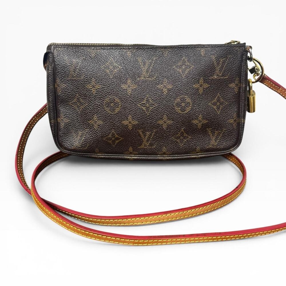 Louis Vuitton Vintage Monogram Pochette Bag Purse Brown Vintage Authentic